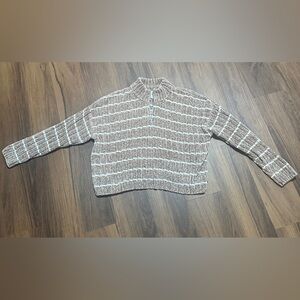 Hippie Rose Brown and White Striped Cropped Sweater Quarter Zip